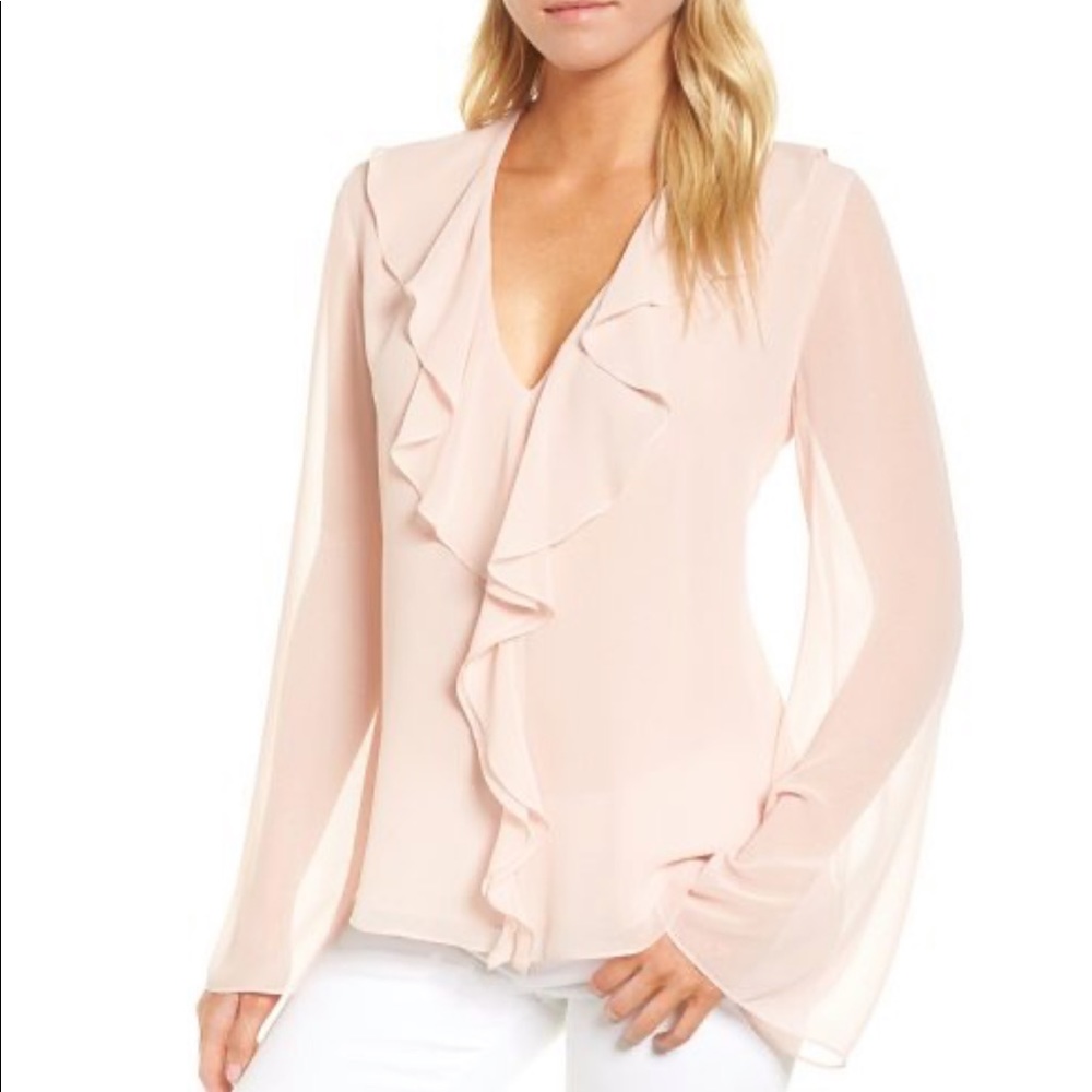 Trouve Pink Long Sleeved Ruffle Blouse Size S